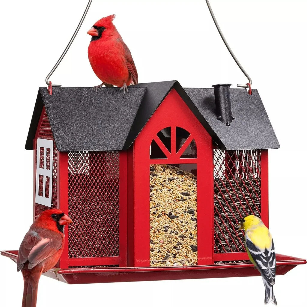 Charming House-Shaped Hanging Bird Feeder - Durable Metal
