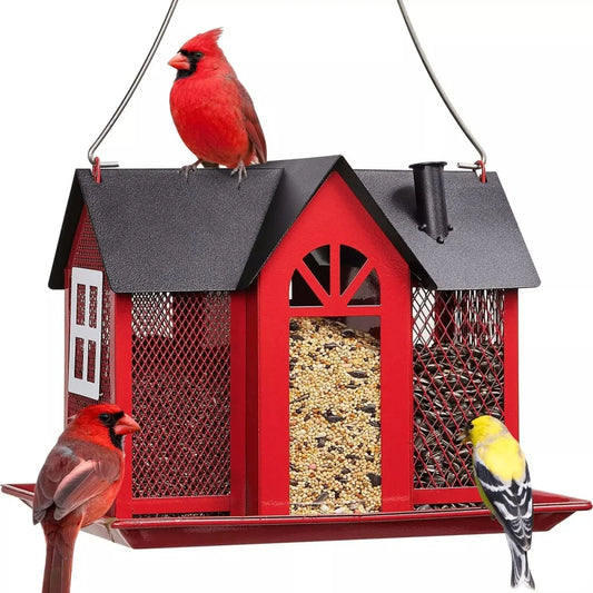 Charming House-Shaped Hanging Bird Feeder - Durable Metal