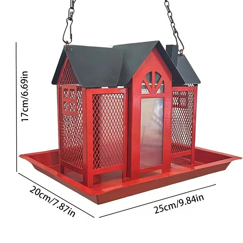 Charming House-Shaped Hanging Bird Feeder - Durable Metal