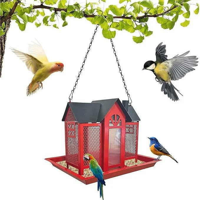 Charming House-Shaped Hanging Bird Feeder - Durable Metal