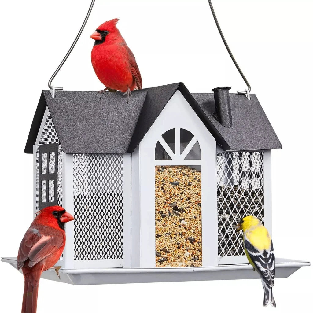 Charming House-Shaped Hanging Bird Feeder - Durable Metal