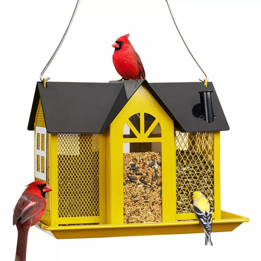 Charming House-Shaped Hanging Bird Feeder - Durable Metal