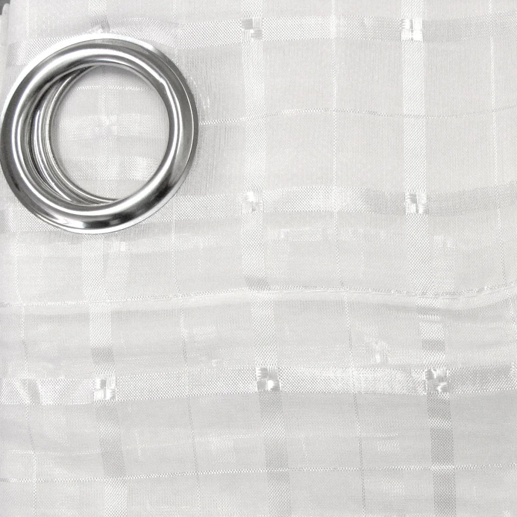 Checkered Eyelet Sheer Curtains Pair White 140 x 225cm