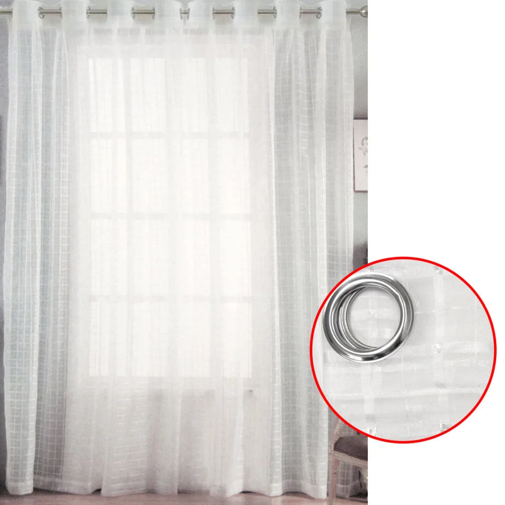 Checkered Eyelet Sheer Curtains Pair White 140 x 225cm