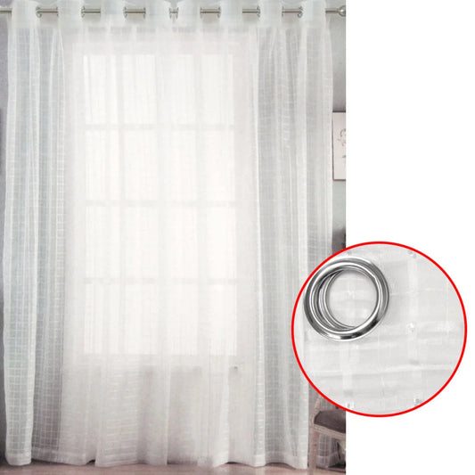 Checkered Eyelet Sheer Curtains Pair White 140 x 225cm