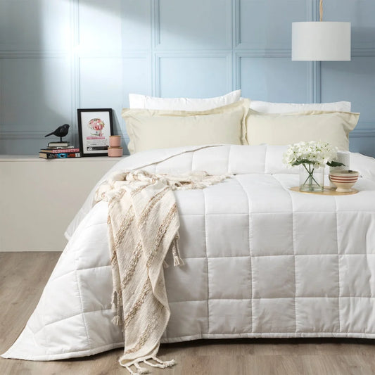 Checks Cotton Jacquard Comforter Set 500 TC White by Ddecor