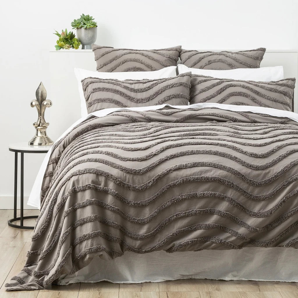 Chenille Wave 100% Cotton Vintage Washed Grey Tufted Quilt