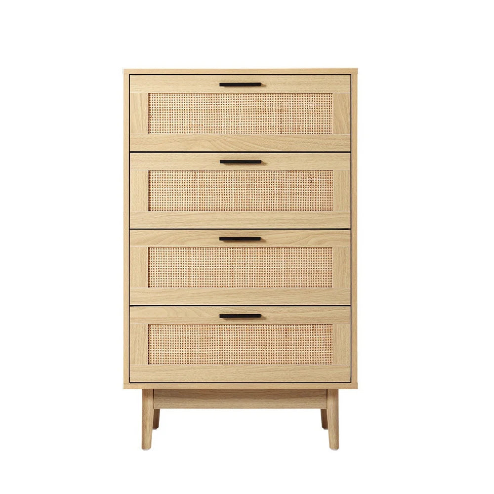 Chest of Drawers 4 Rattan Tallboy Cabinet Bedroom Clothes