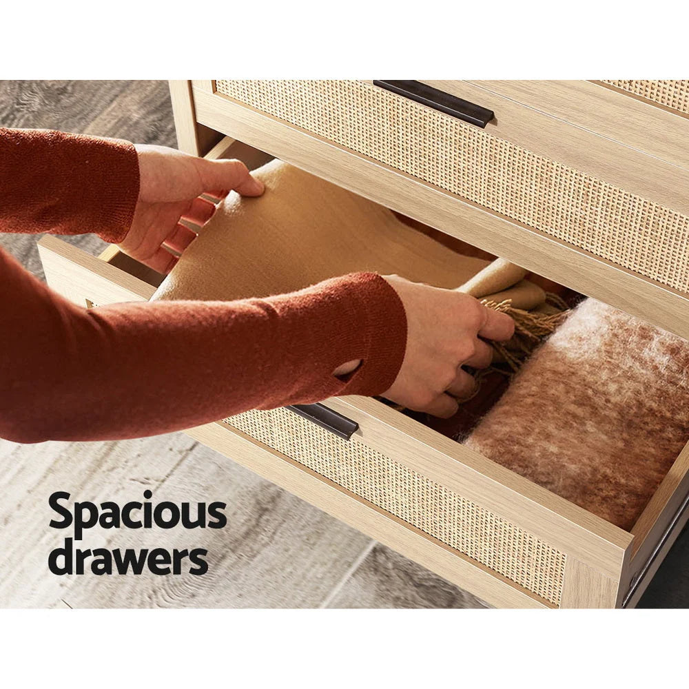 Chest of Drawers 4 Rattan Tallboy Cabinet Bedroom Clothes