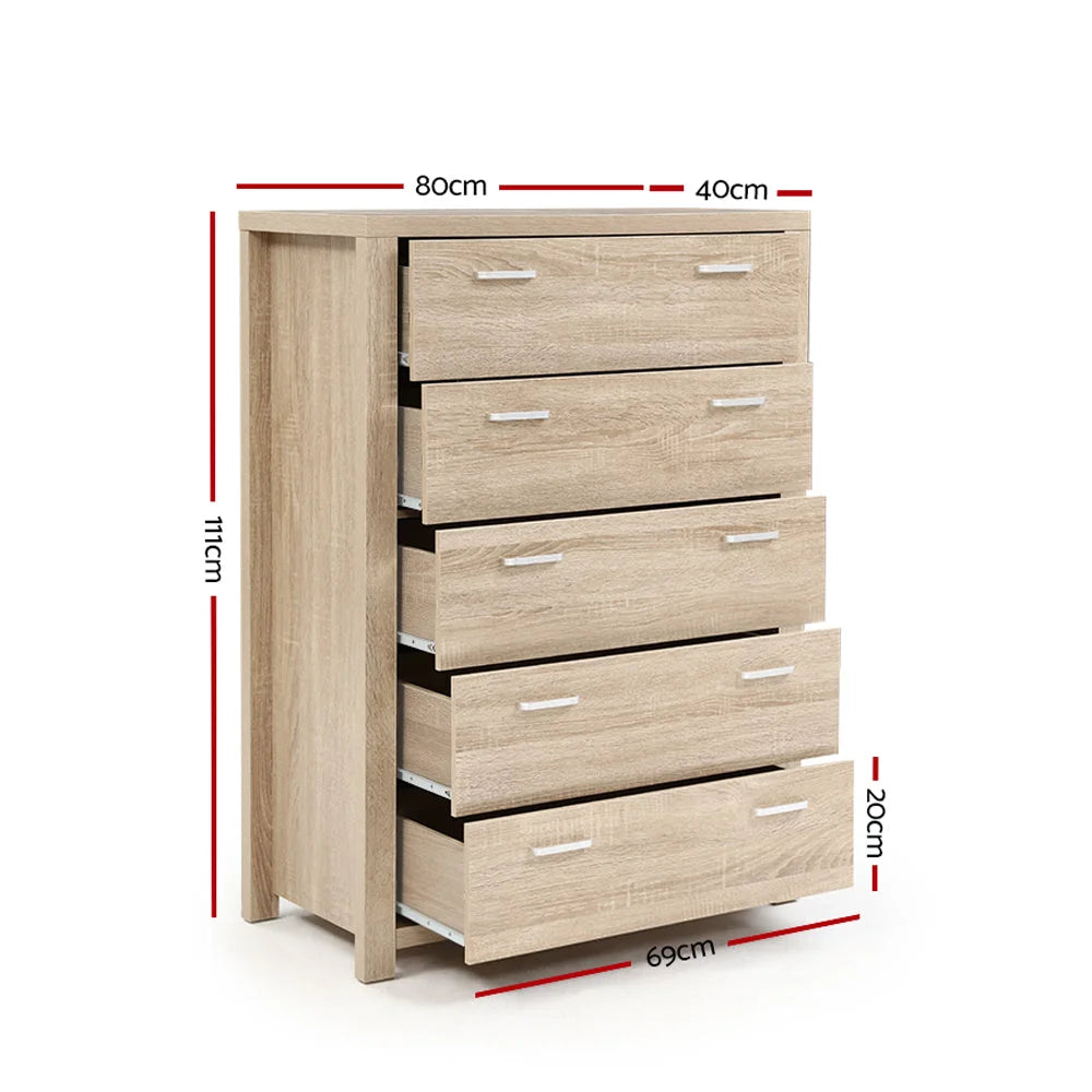 Chest of Drawers 5 Tallboy Dresser Table Bedroom Storage
