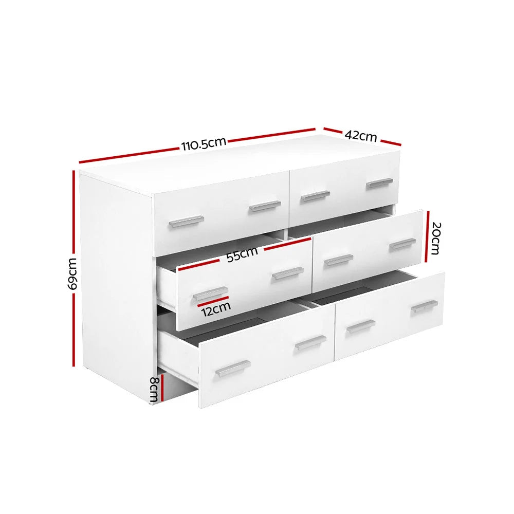Chest of Drawers 6 Cabinet Dresser Tallboy Lowboy Storage Bedroom