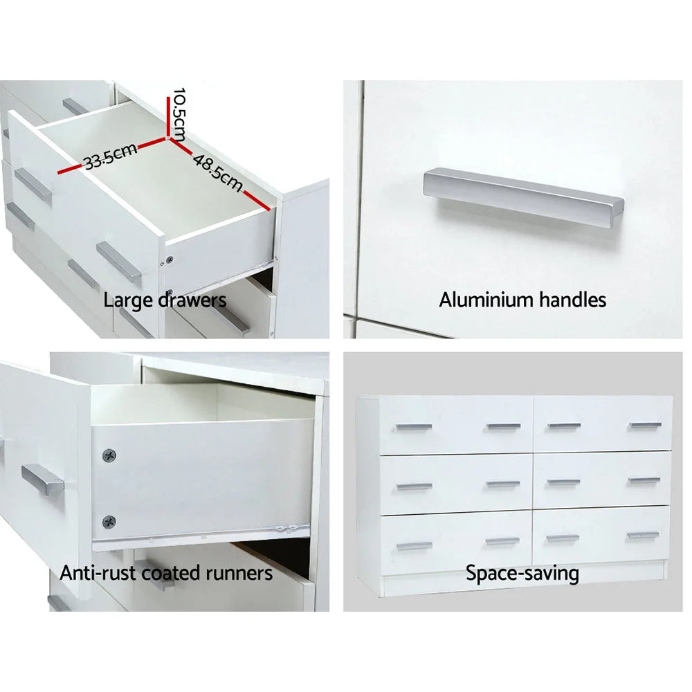 Chest of Drawers 6 Cabinet Dresser Tallboy Lowboy Storage