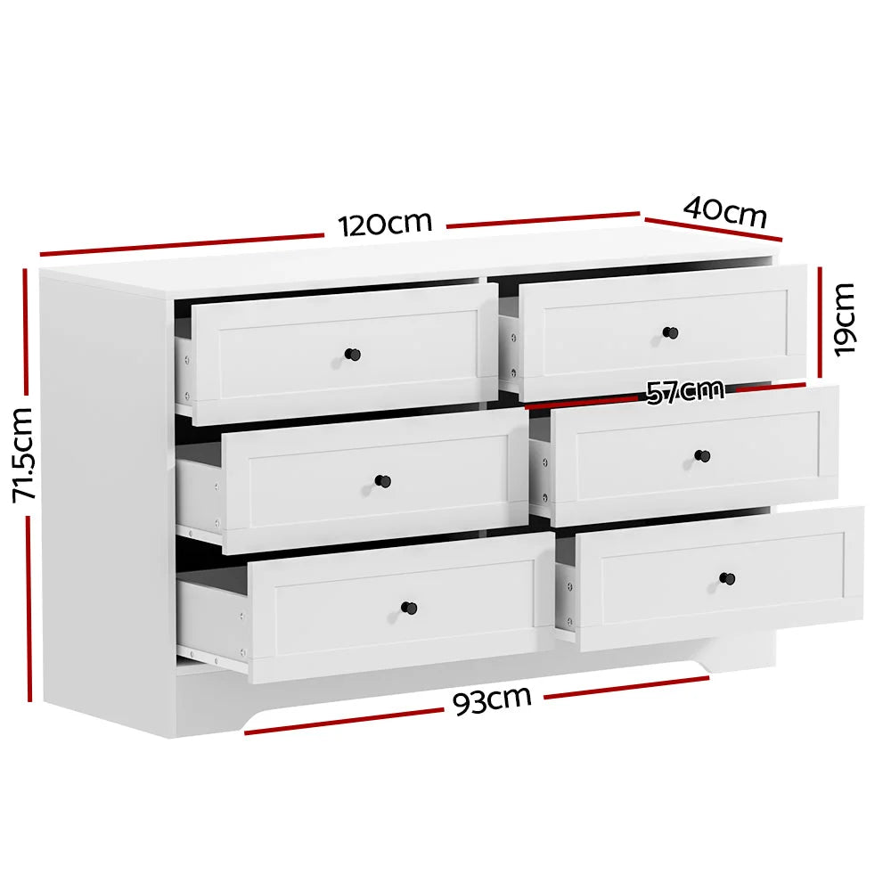Chest of Drawers 6 Cabinet Dresser Tallboy Storage Bedroom