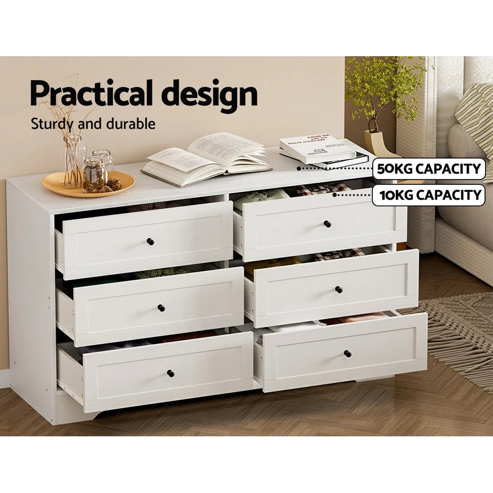Chest of Drawers 6 Cabinet Dresser Tallboy Storage Bedroom