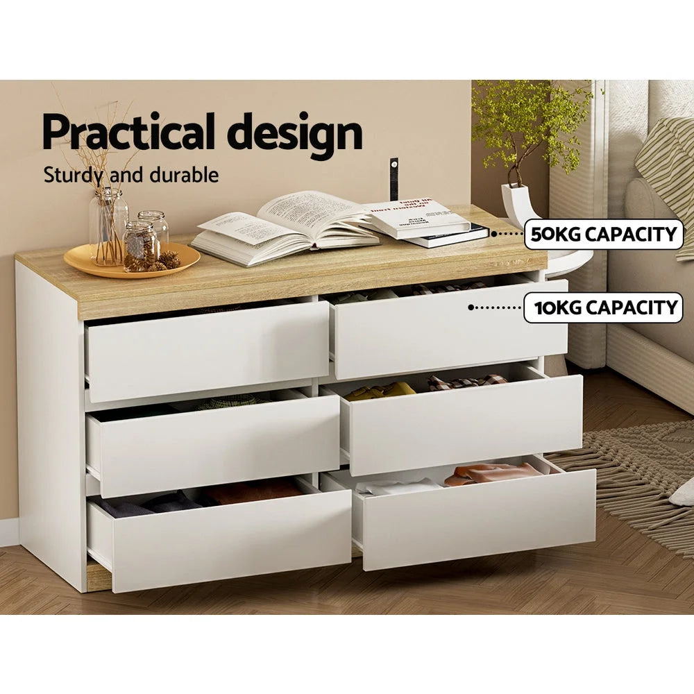 Chest of Drawers 6 Cabinet Dresser Tallboy Storage Bedroom
