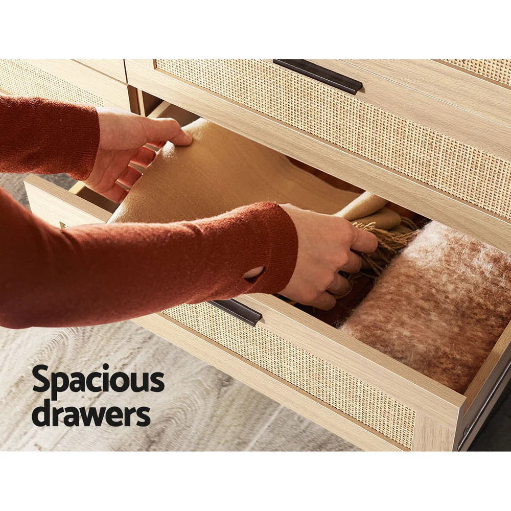 Chest of Drawers 6 Rattan Tallboy Cabinet Bedroom Clothes