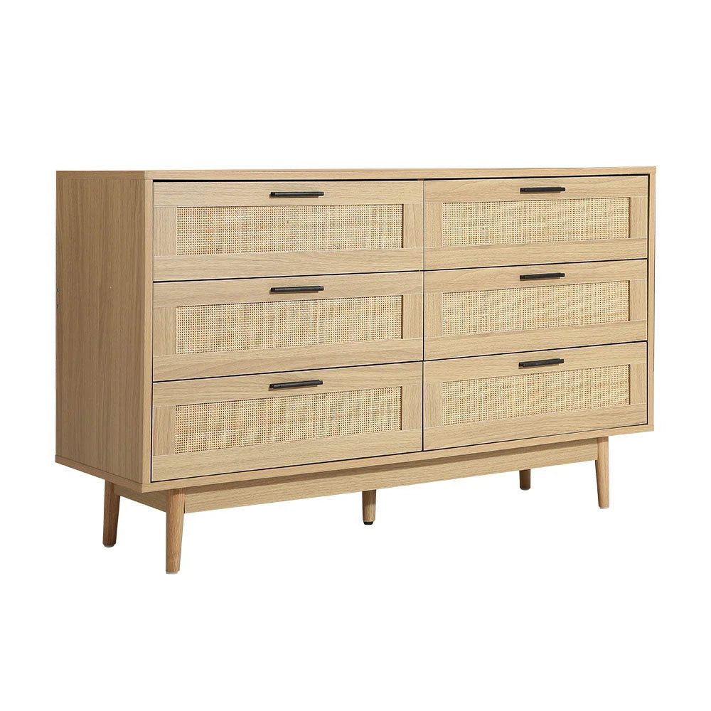 Chest of Drawers 6 Rattan Tallboy Cabinet Bedroom Clothes