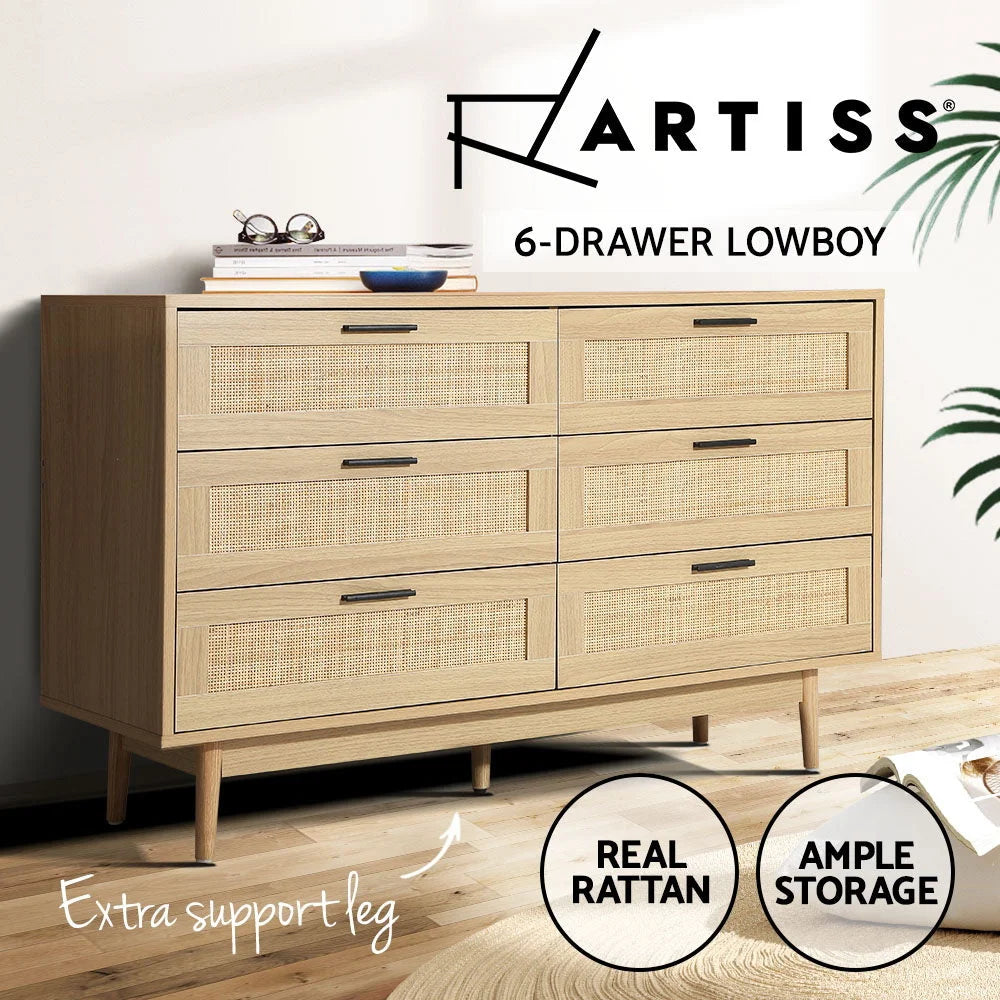 Chest of Drawers 6 Rattan Tallboy Cabinet Bedroom Clothes