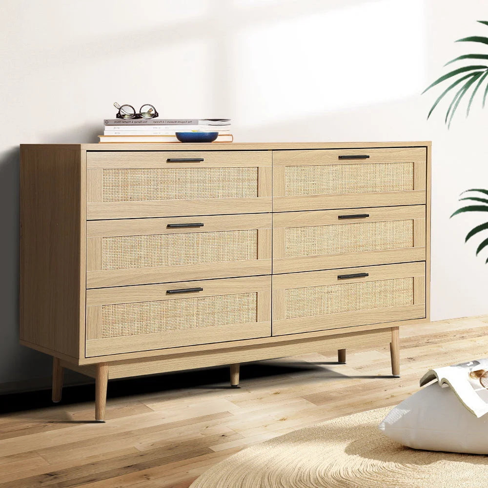 Chest of Drawers 6 Rattan Tallboy