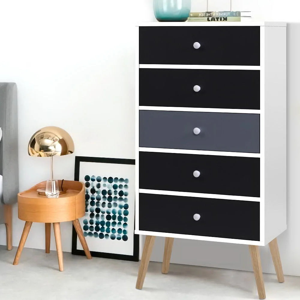Black 5 storage cabinet with chest drawers dresser table