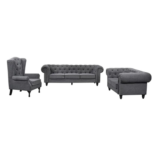 Chesterfield Tufted Lounge Set - Charcoal Grey - Furniture