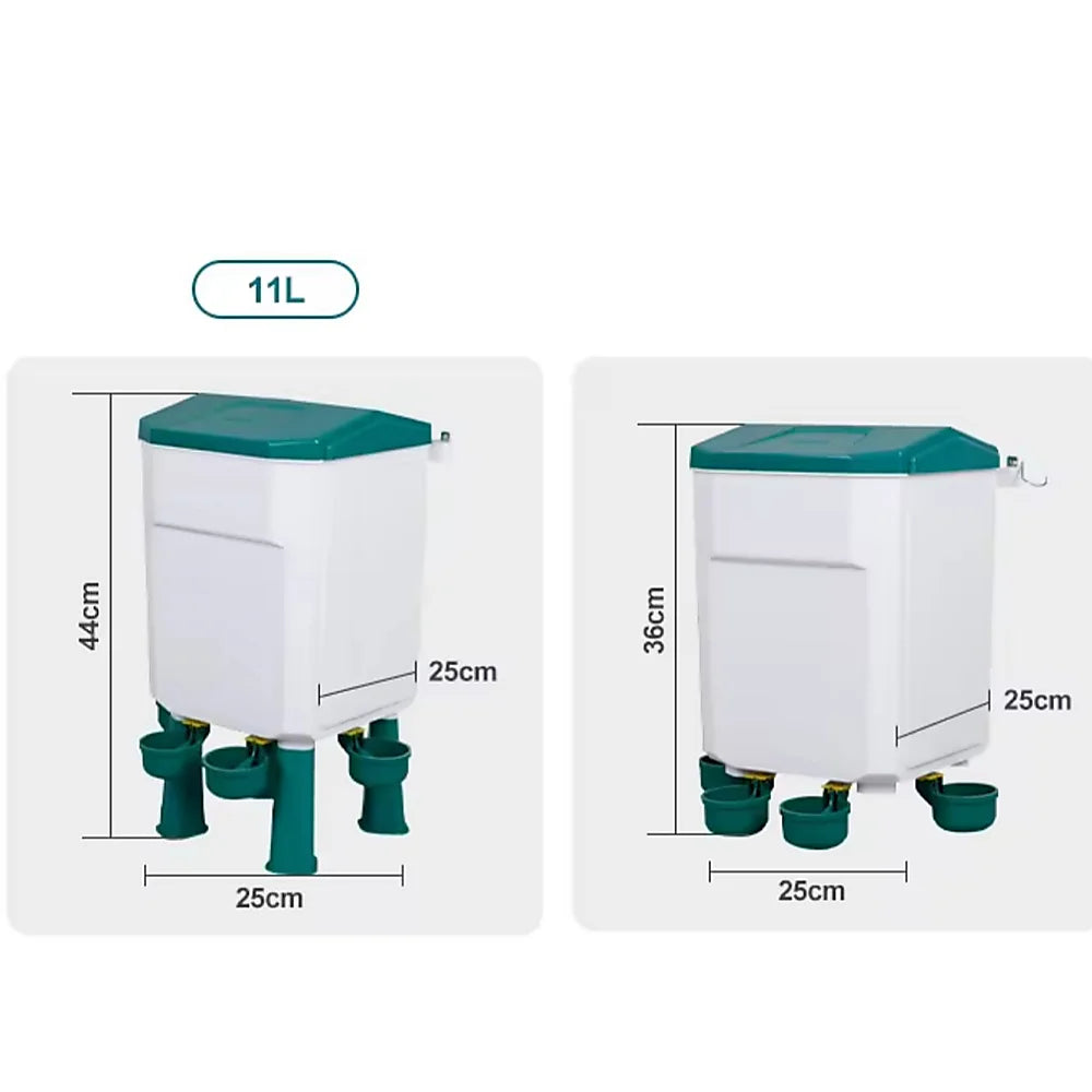 Chicken feeder water with caster wheels and side handle rail