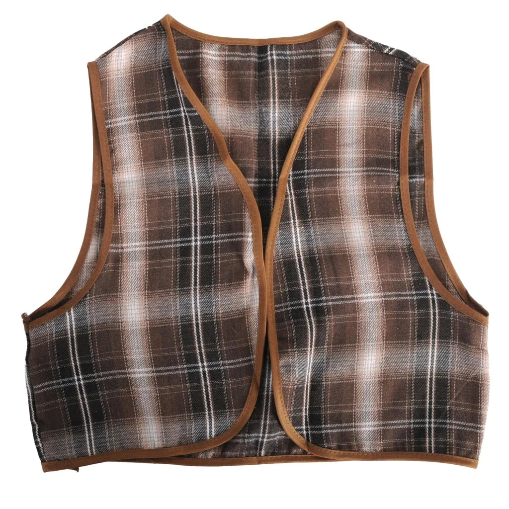 Childrens Brown Checkered Party Costume Vest Boys Kids