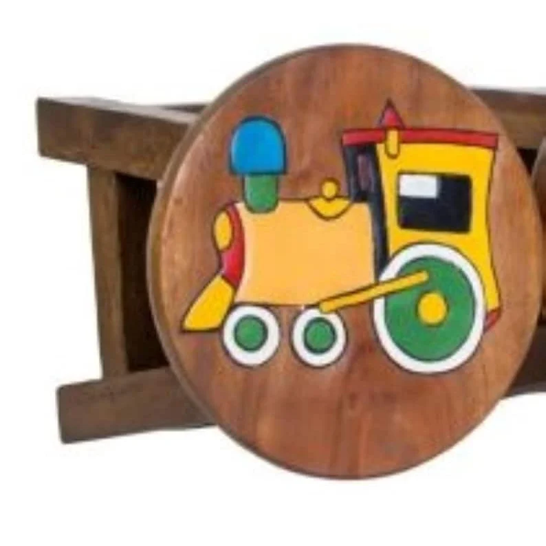 Children’s Chair Hand Carved Wooden Train Locomotive Theme