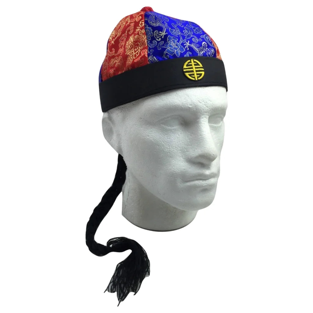CHINESE LANDLORD HAT Oriental Asian Cap w Ponytail Party