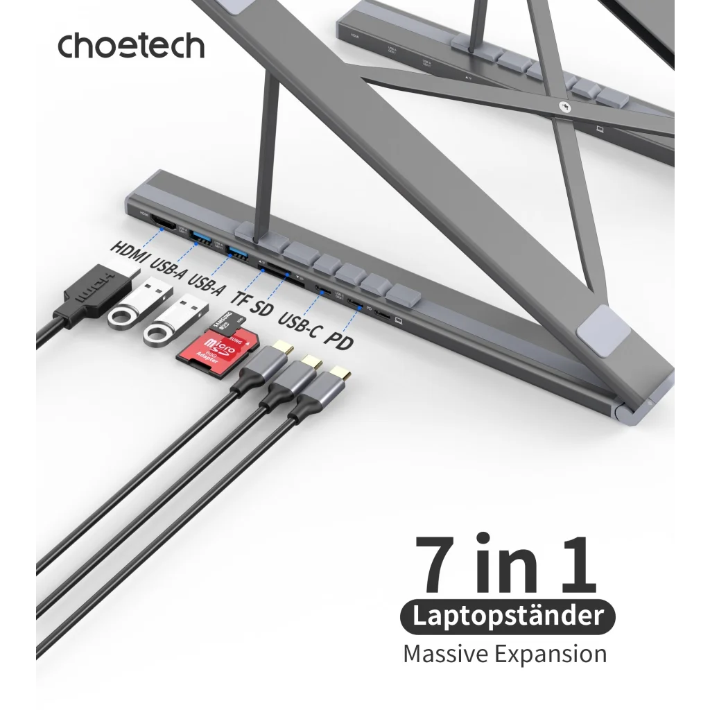 CHOETECH HUB-M48 7-in-1 Hub + Foldable Laptop stand USB-C