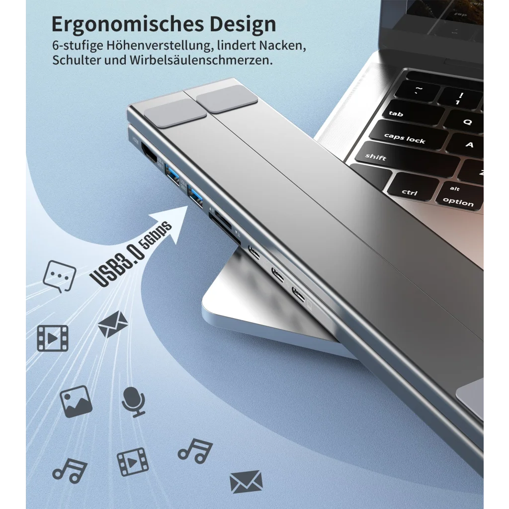 CHOETECH HUB-M48 7-in-1 Hub + Foldable Laptop stand USB-C