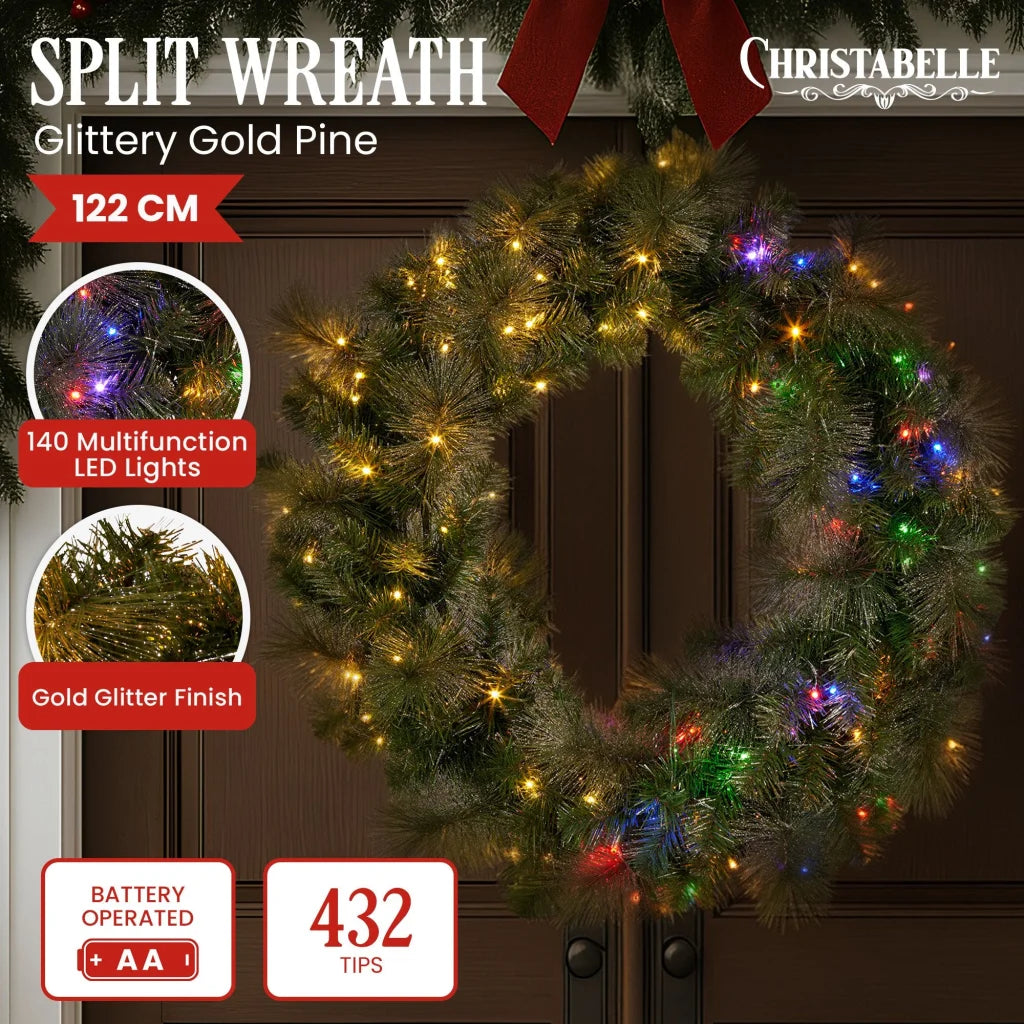 Christabelle 1.22m Split 2pc Christmas Wreath with LED
