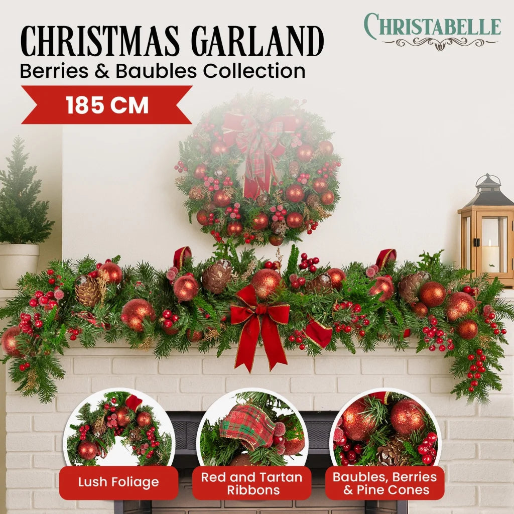 Christabelle 1.85m Christmas Garland with Red Berries Pine