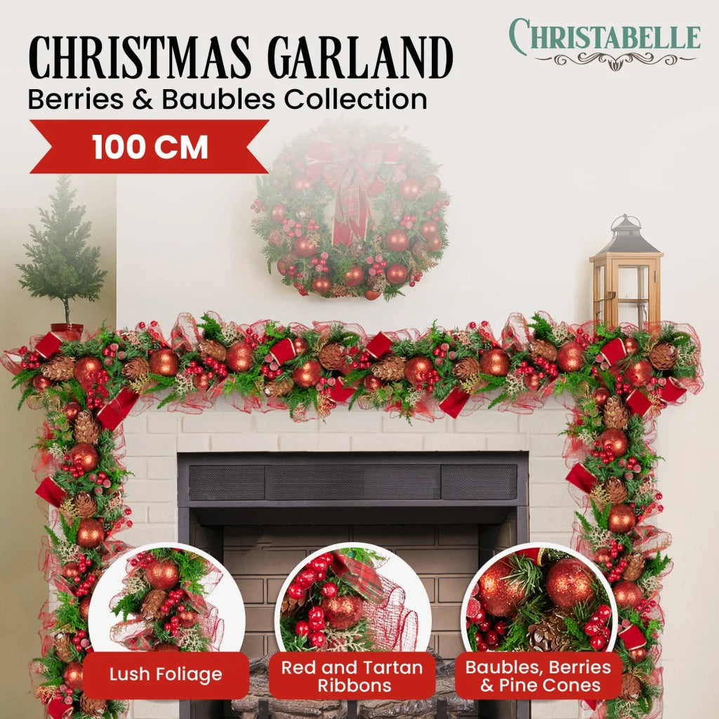 Christabelle 1m Christmas Garland with Red Berries & Pine