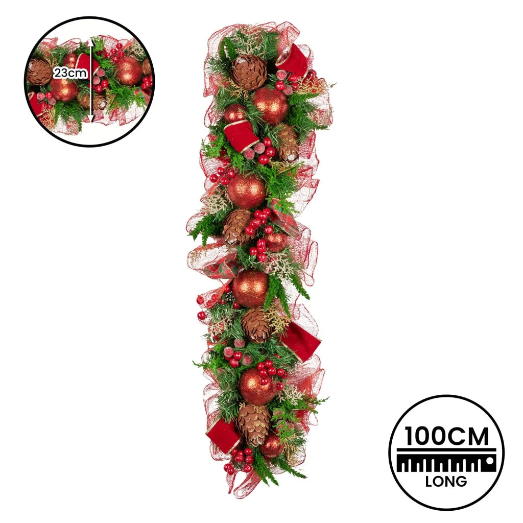 Christabelle 1m Christmas Garland with Red Berries & Pine