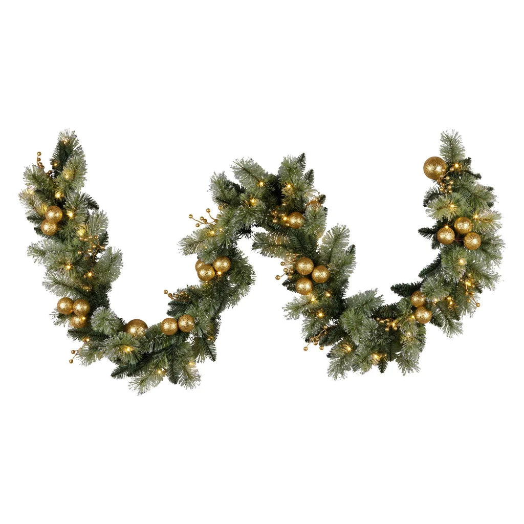 Christabelle 274cm Pre-lit Christmas Garland Gold Baubles