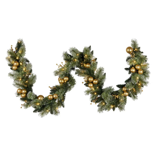 Christabelle 274cm Pre-lit Christmas Garland Gold Baubles