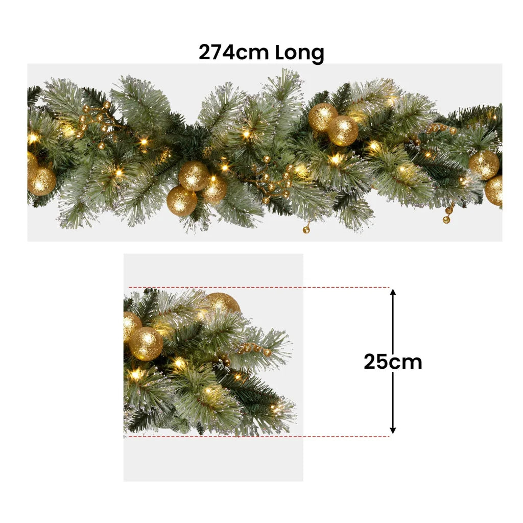 Christabelle 274cm Pre-lit Christmas Garland Gold Baubles