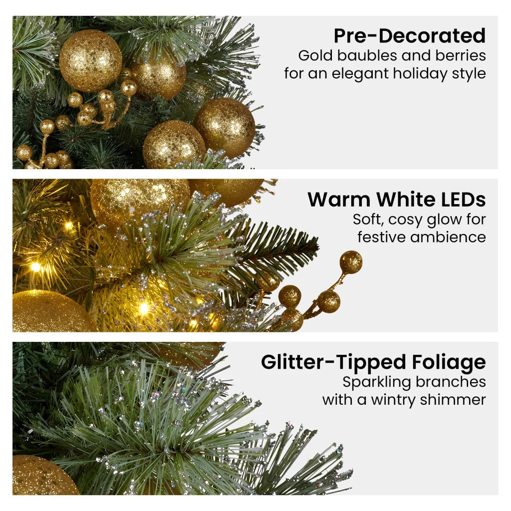 Christabelle 274cm Pre-lit Christmas Garland Gold Baubles