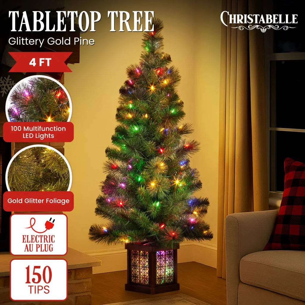 Christabelle 4ft Christmas Tree Glittery Gold Pine Led