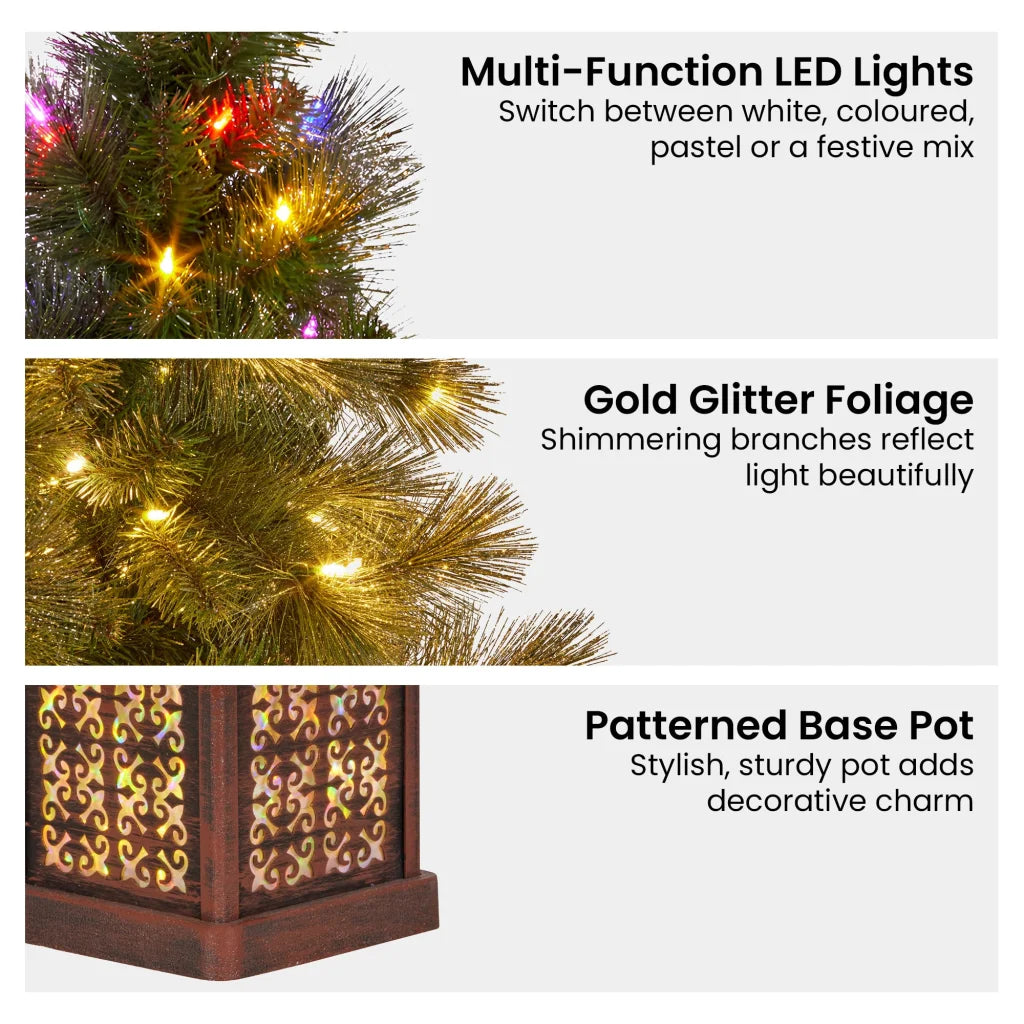 Christabelle 4ft Christmas Tree Glittery Gold Pine Led