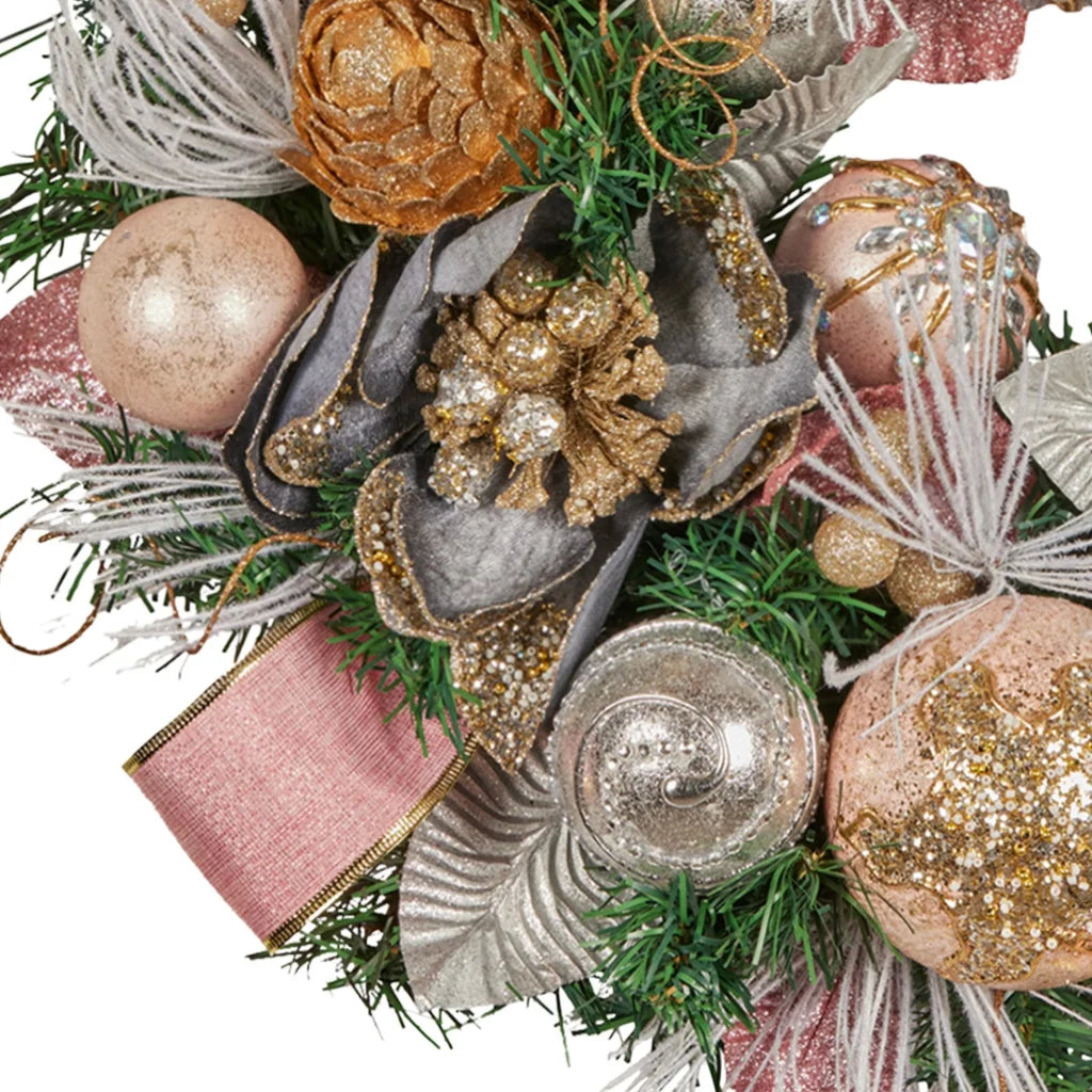 Christabelle 56cm Christmas Wreath Lush Pink Front Door