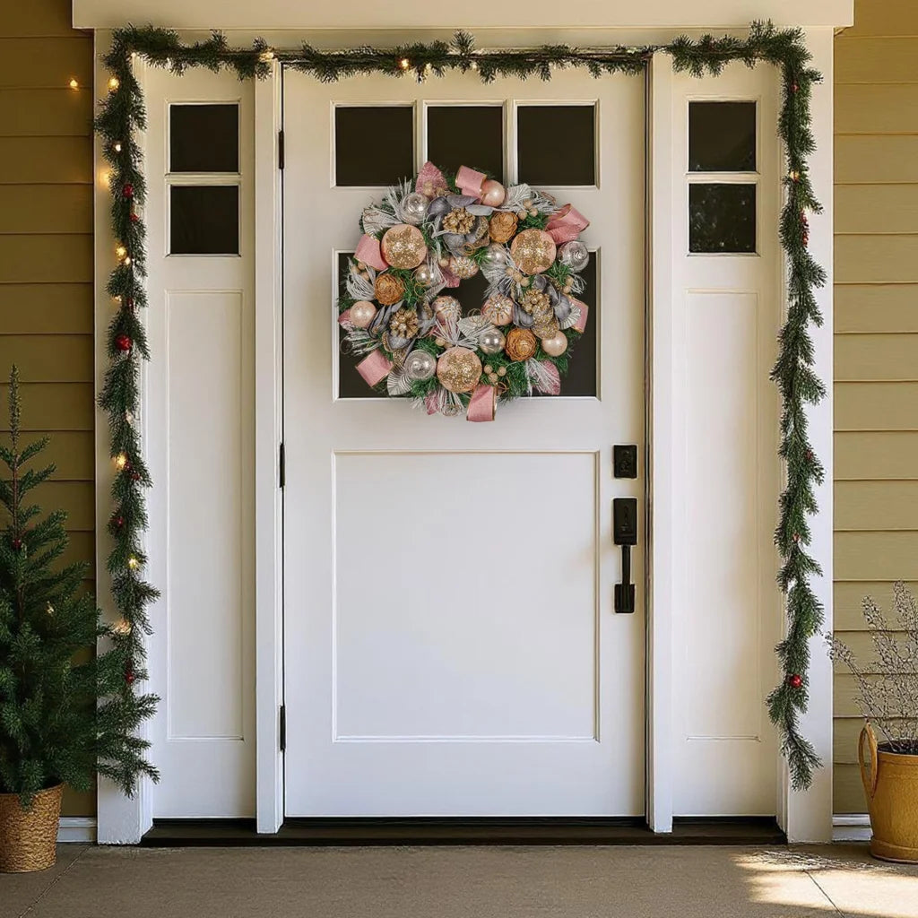 Christabelle 56cm Christmas Wreath Lush Pink Front Door