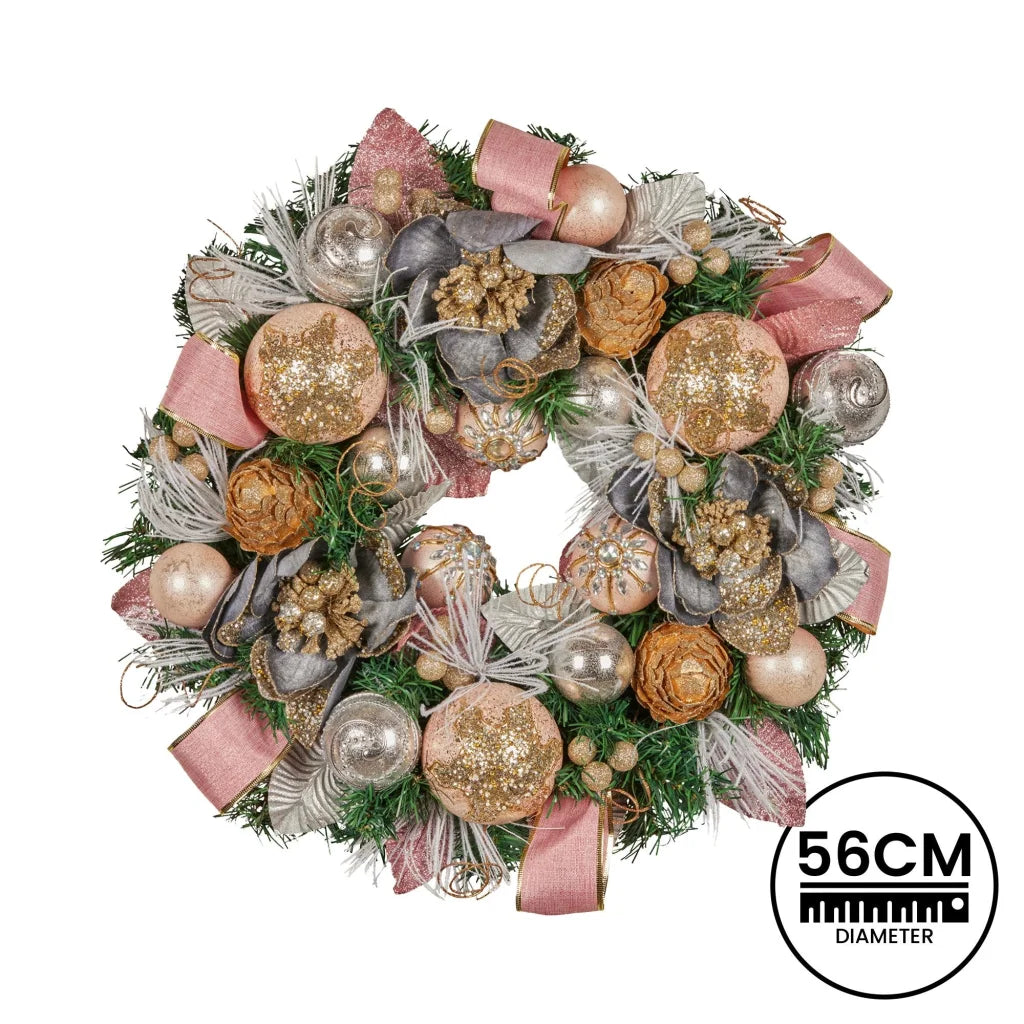 Christabelle 56cm Christmas Wreath Lush Pink Front Door