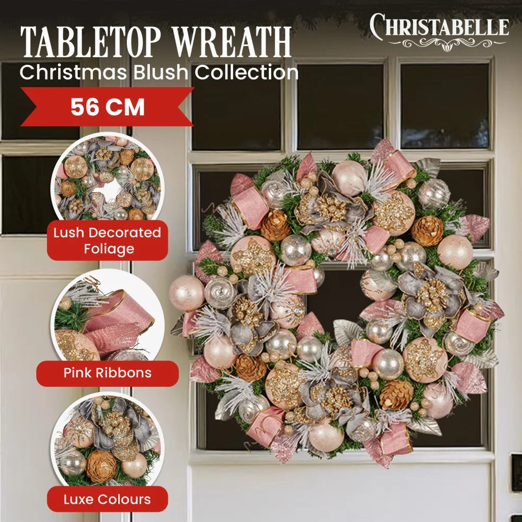 Christabelle 56cm Christmas Wreath Lush Pink Front Door