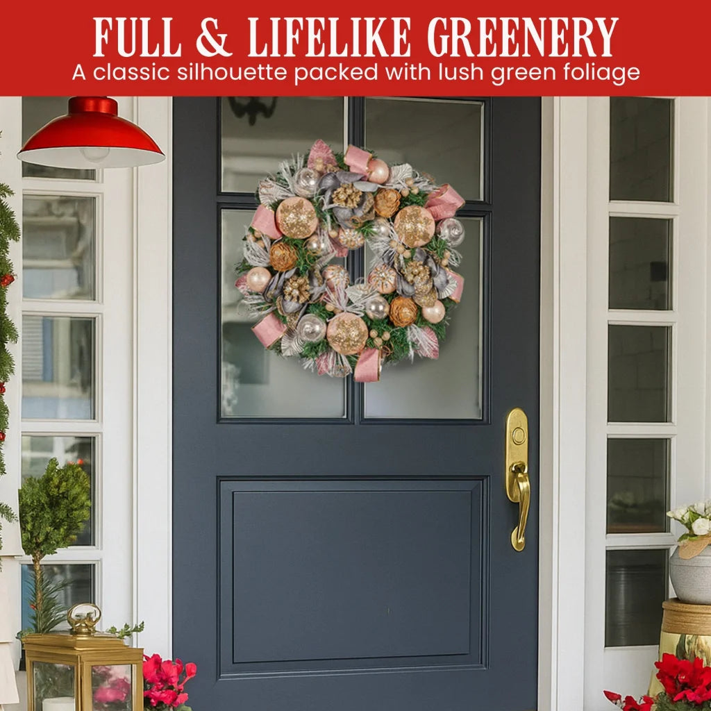 Christabelle 56cm Christmas Wreath Lush Pink Front Door