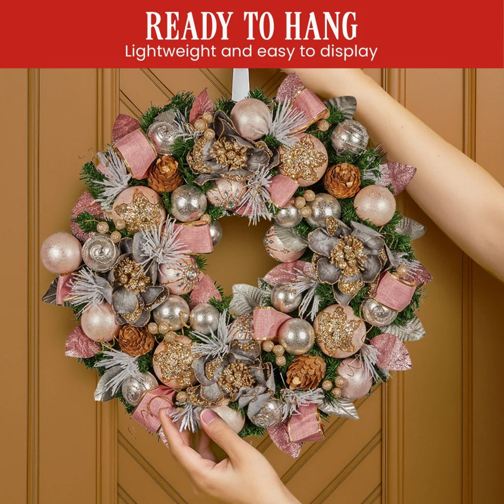 Christabelle 56cm Christmas Wreath Lush Pink Front Door
