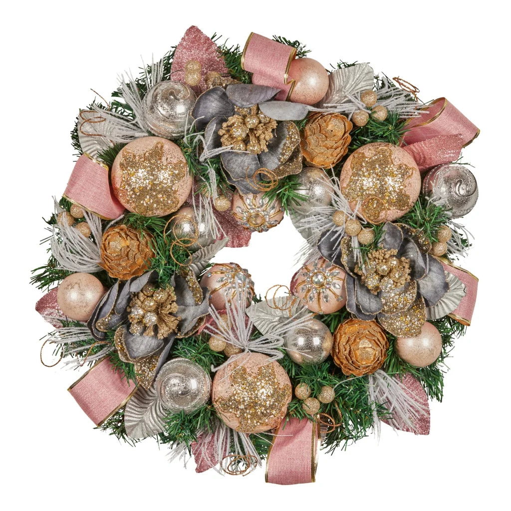 Christabelle 56cm Christmas Wreath Lush Pink Front Door