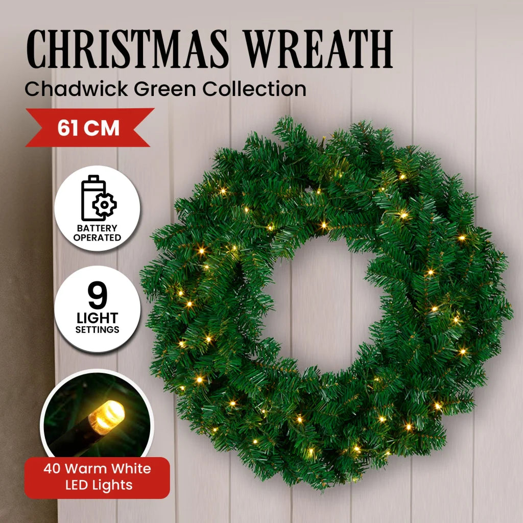 Christabelle 61cm Chadwick Christmas Wreath with LED Lights