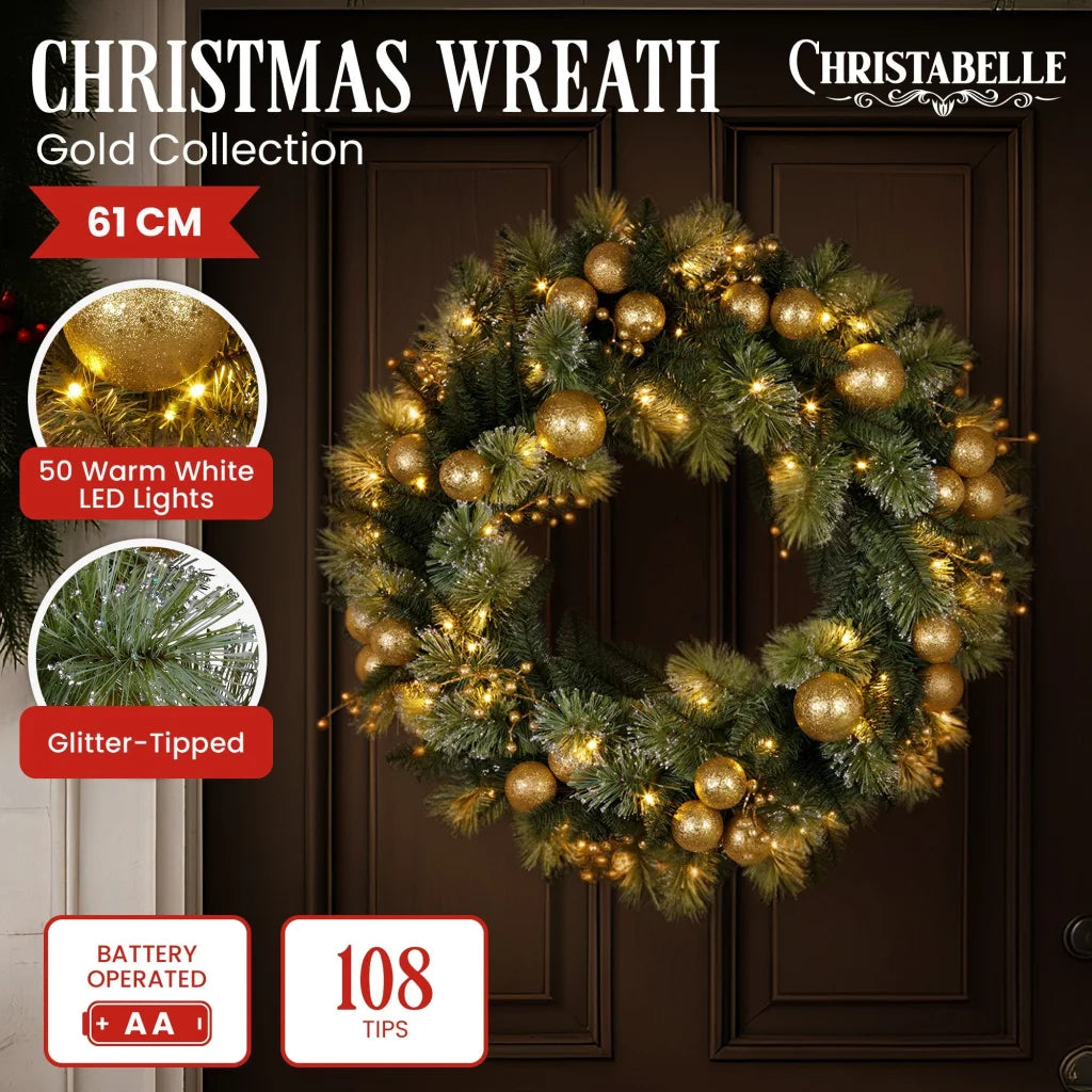 Christabelle 61cm Christmas Wreath Battery-operated Warm